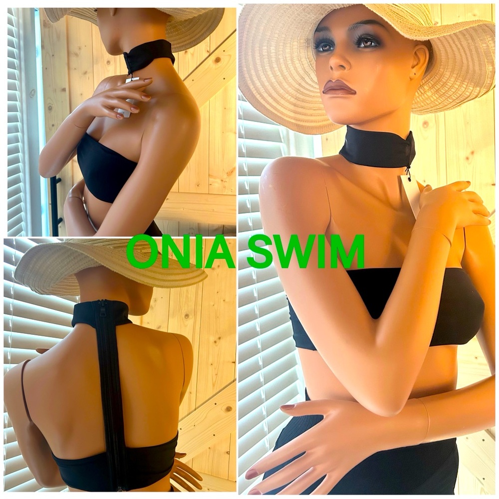 New ONIA swim bikini Top Laura Jet black choker band top. XS $90